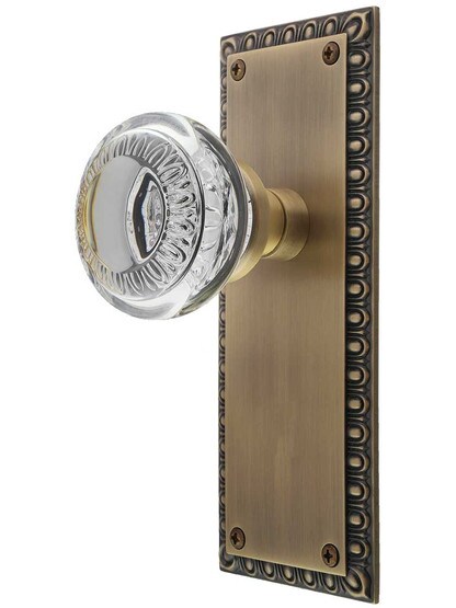 Ovolo Door Set with Ovolo Crystal-Glass Knobs in Antique Brass.